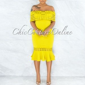 Darlina Lemon Eyelet Ruffle Midi Dress